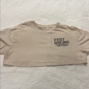 🛍️5 For $25🛍️ Garage Beige Crop Top with Graphic Print